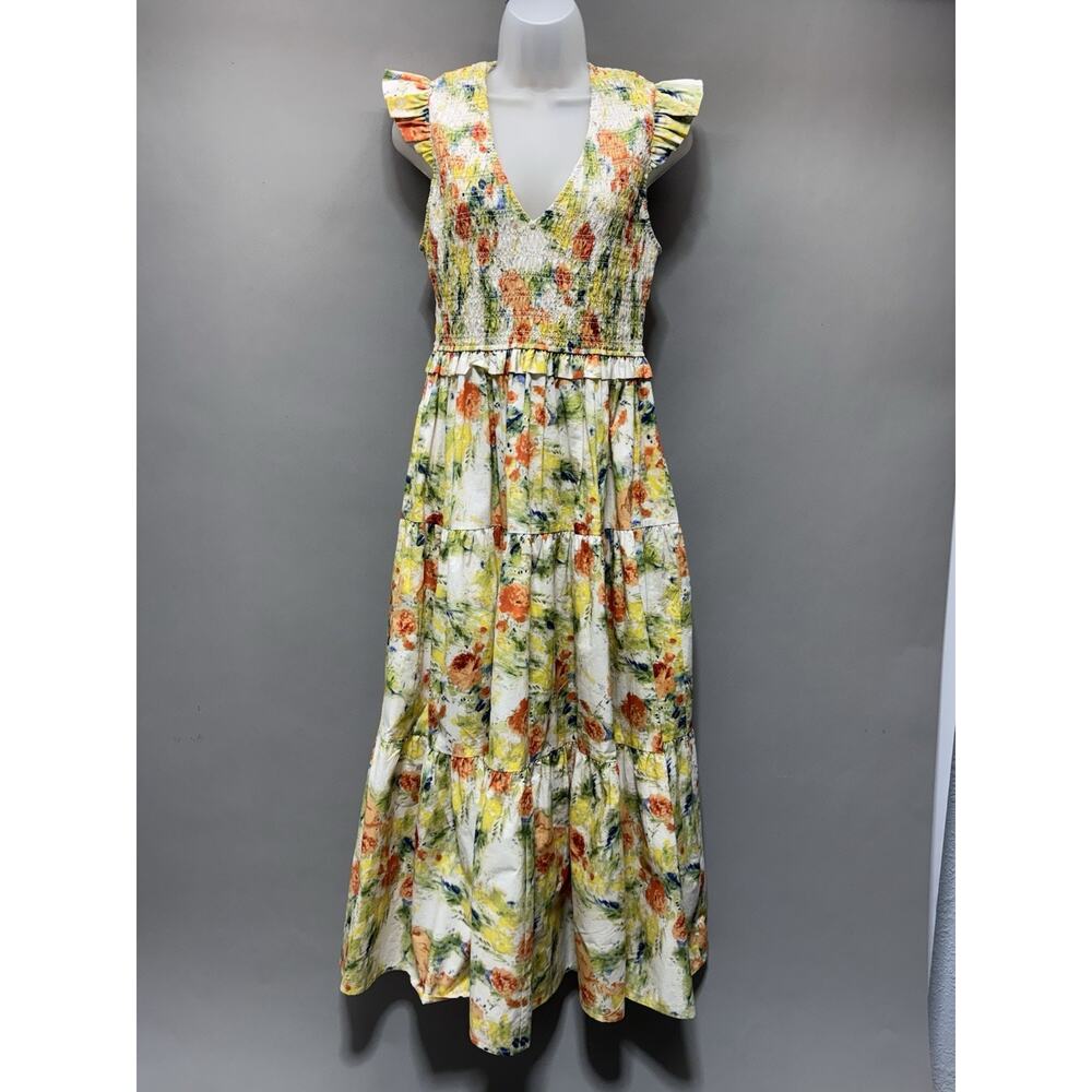 Yellow Floral Maxi Dress with Smocked Waist - Picture 2 of 10